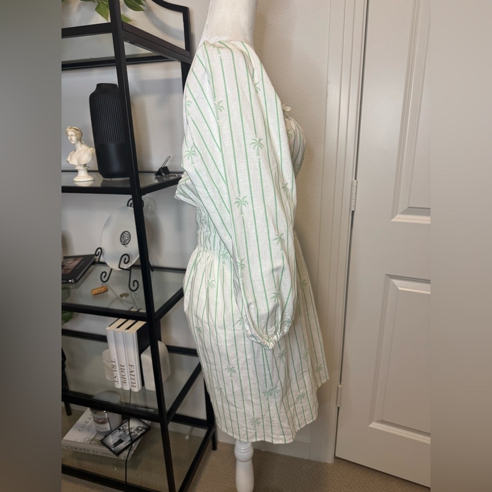 NWT CHARLIE HOLIDAY LINEN SHORT PALM STRIPE MIDI DRESS SIZE 10 - Picture 7 of 11